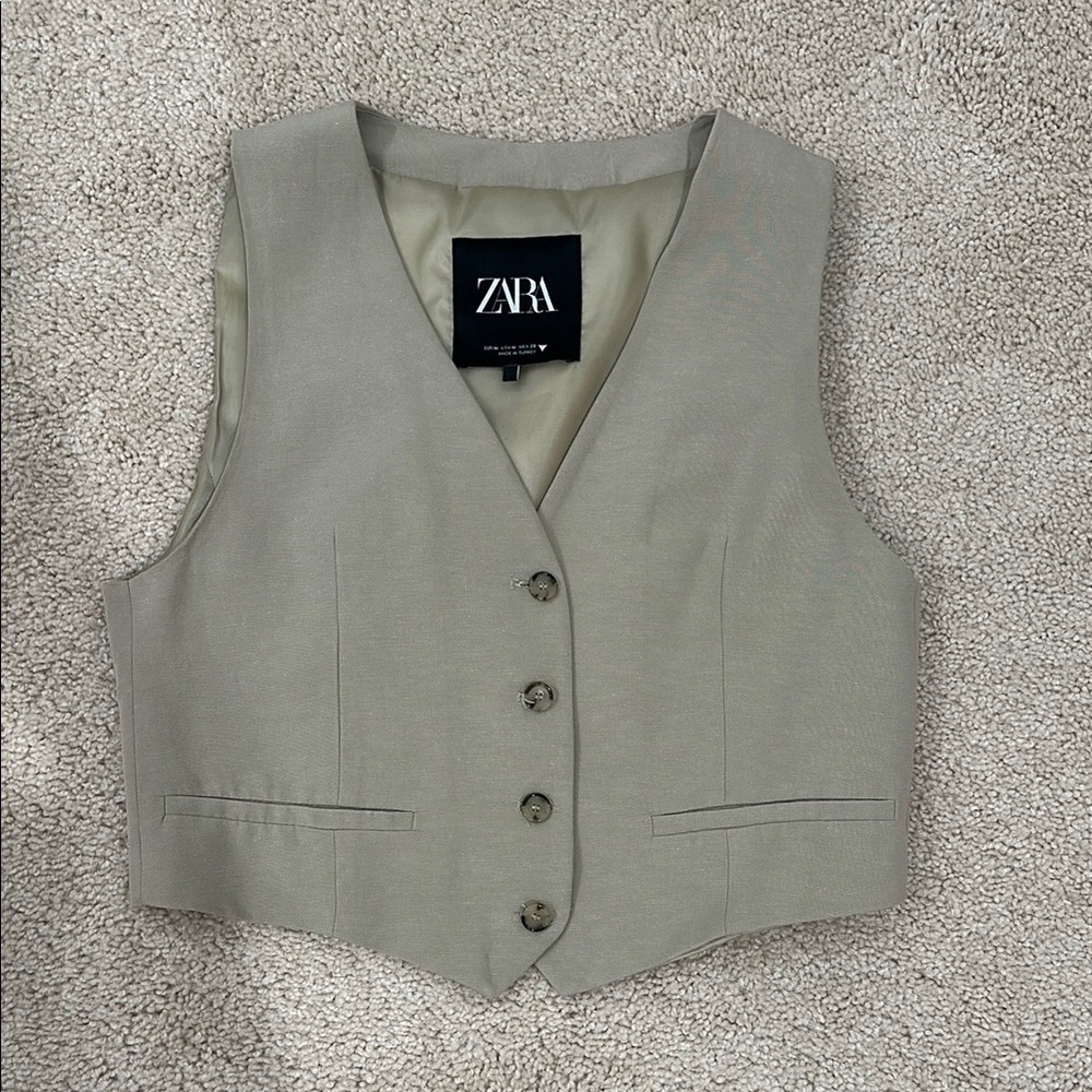 Zara Khaki/Taupe Buttoned Vest